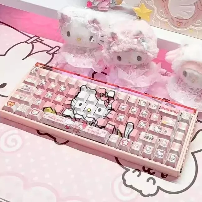 Kawaii Cute Hello Kitty Keycaps Cherry Profile PBT Sublimated Side-printed Backlit MX Switch Gaming Mechanical Keyboard Keycaps