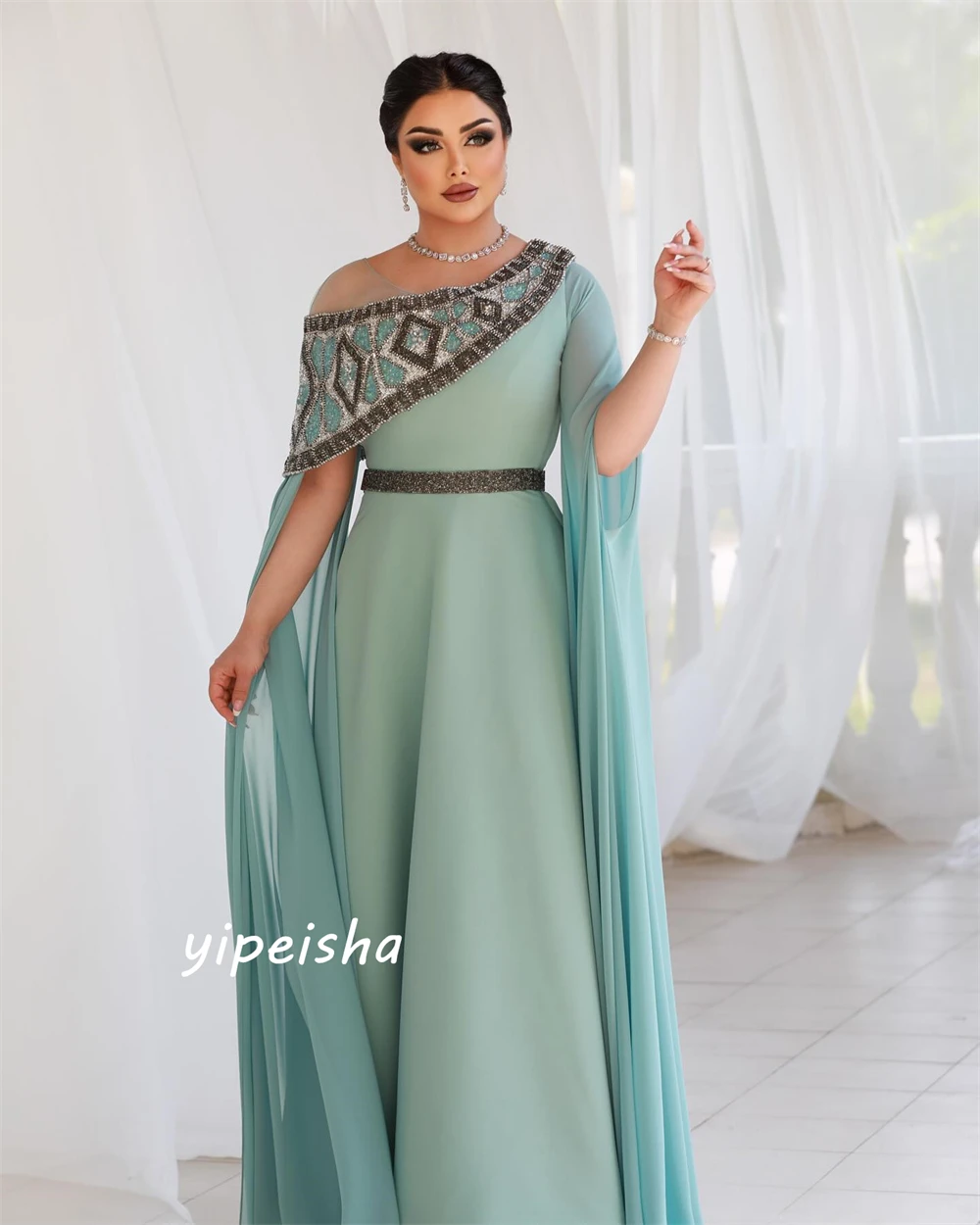 Fashion Women Off-the-shoulder A-line Formal Ocassion Gown Beading Paillette / Sequins Charmeuse Evening Dress 롱원피스