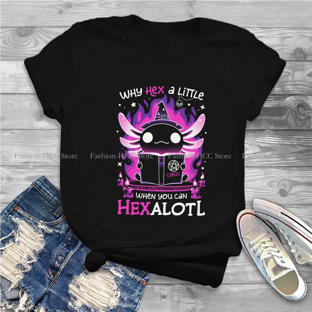 Witching Hour Spooky Salamander Harajuku Polyester TShirt Axolotl Style Tops Comfortable T Shirt Female