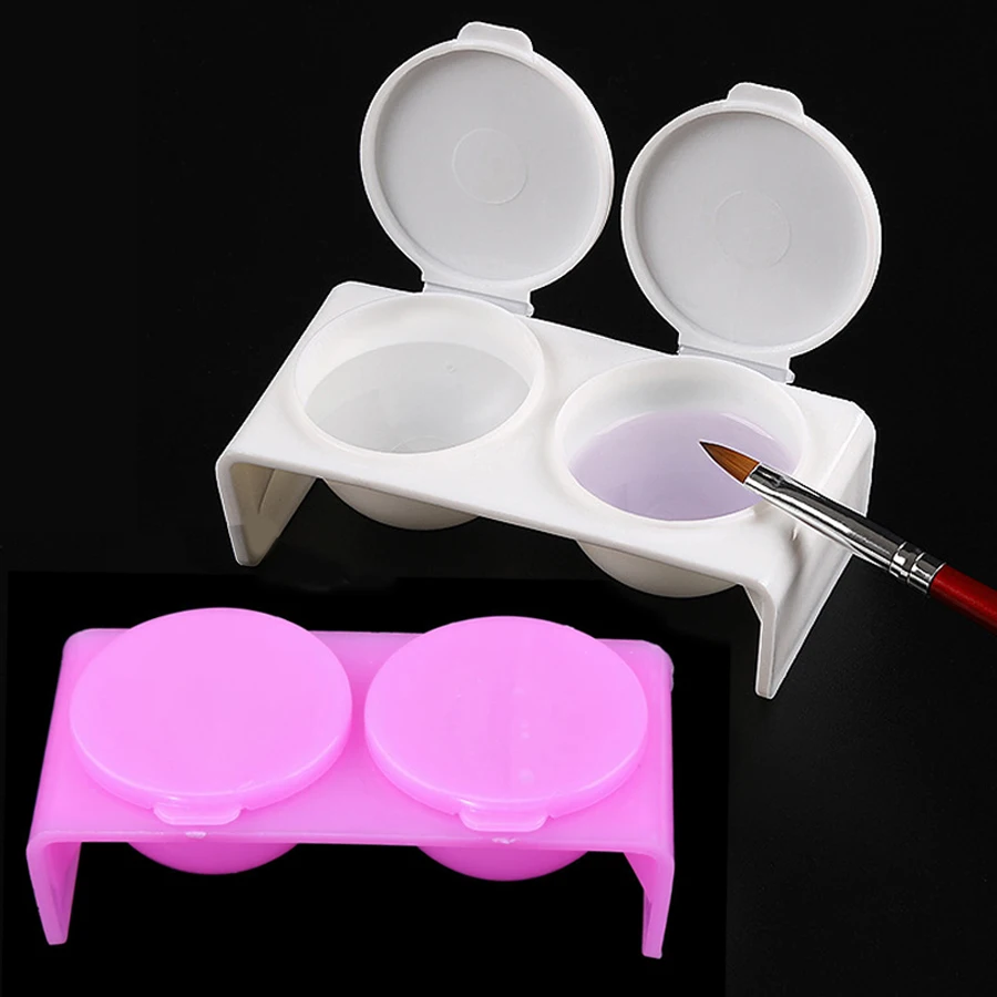 Acrylic Liquid Dappen Dish, Twin Cup Nail Art Pigment Holder for Monomer Nail Brushes Washing Manicure Tool