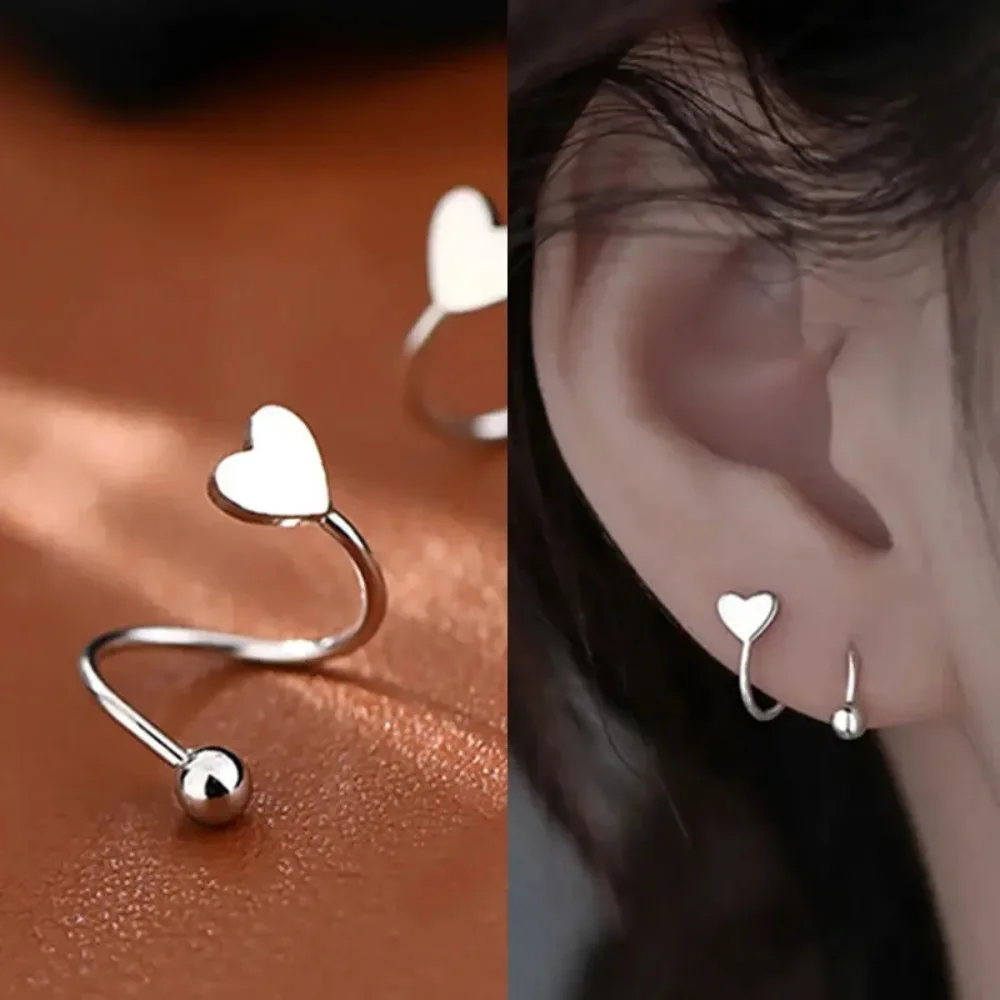 2 Pcs/1 pairs Stainless Steel Star Ear Bone Earrings Rotating Line Wave Piercing Screw Ball Mini Studs Earrings Unusual Women