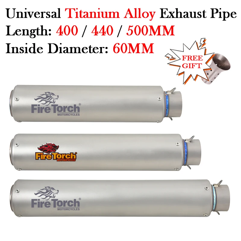 Slip On Universal Motorcycle Titanium Alloy Exhaust Pipe Modify 60MM DB Killer Muffler For KAWASAKI Z900 ZX-6R NC700 CBR500 MT10