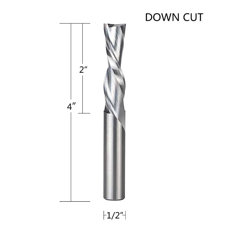 Dreanique 1 st Down cut Spiraal Vhm Frees 1/4 1/2 Schacht 2 Fluiten Houtbewerking End Mill voor Houtsnijwerk Steken