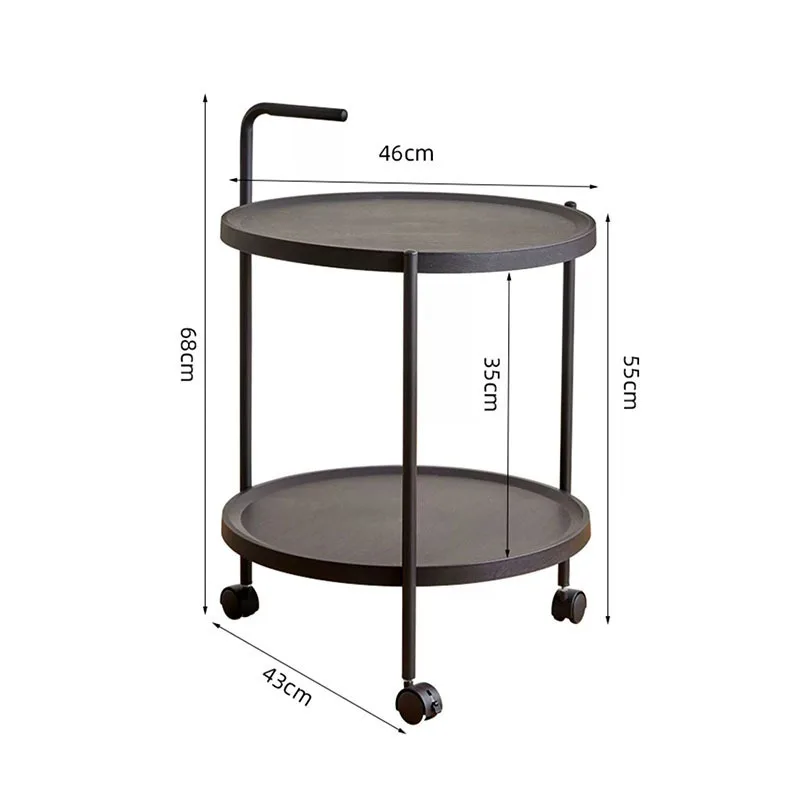 

A few small tables and shelves next to the double-decker cart