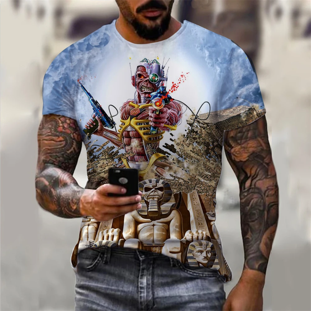 Men's 3Dprinted Terrifying Skull Quick-drying Breathable Tshirt for Outdoor, Street, Halloween, Gothic Style, Casual Family Wear