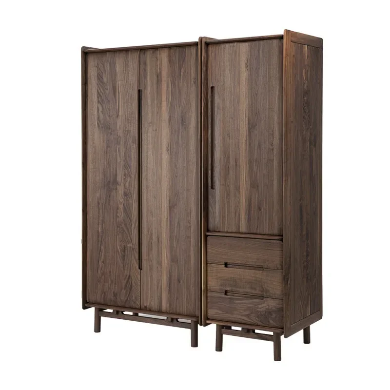 

Nordic all solid wood wardrobe, black walnut cherry wood light luxury, simple and modern bedroom