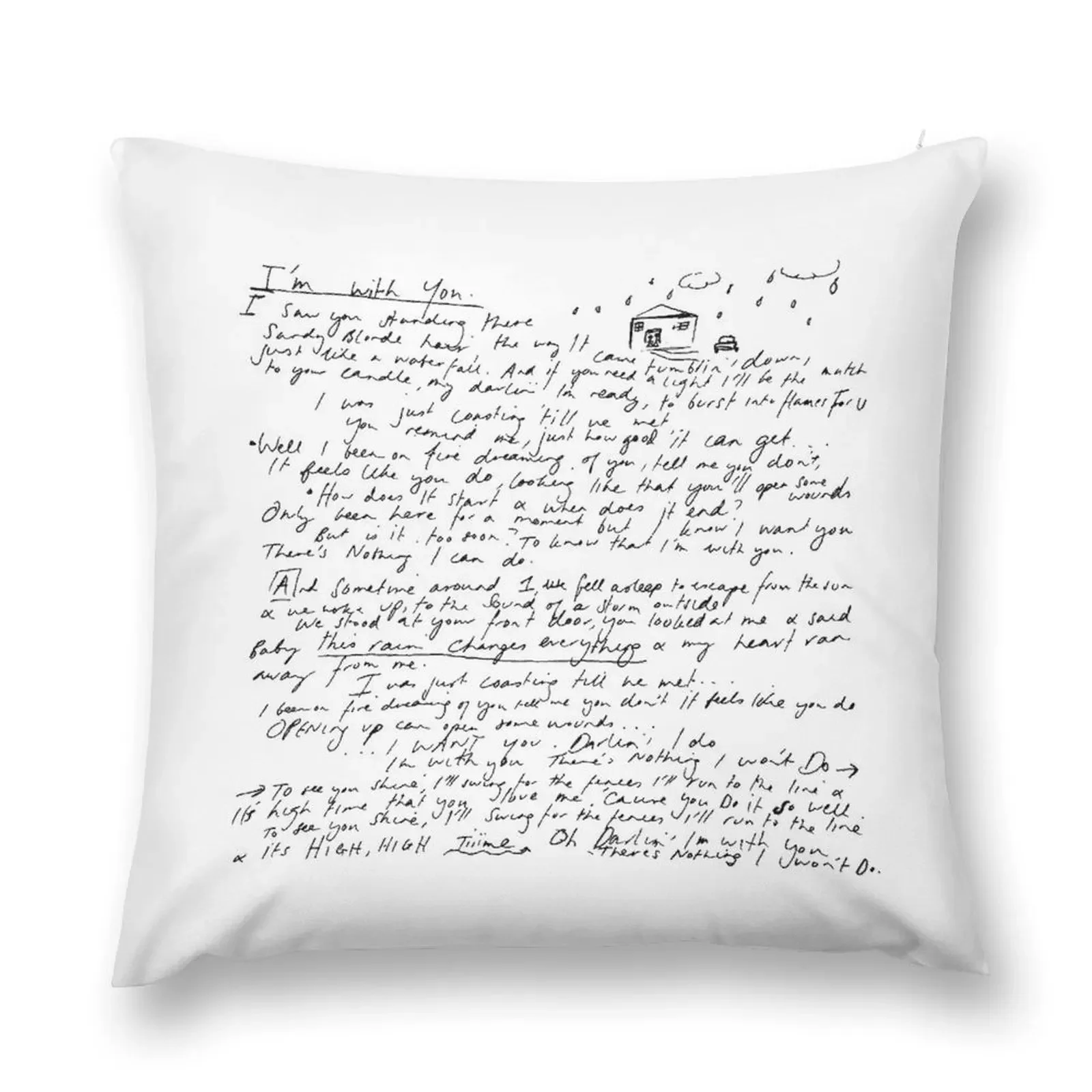 

I'm With You - Vance Joy - Handwritten Throw Pillow Custom Cushion Plaid Sofa pillow