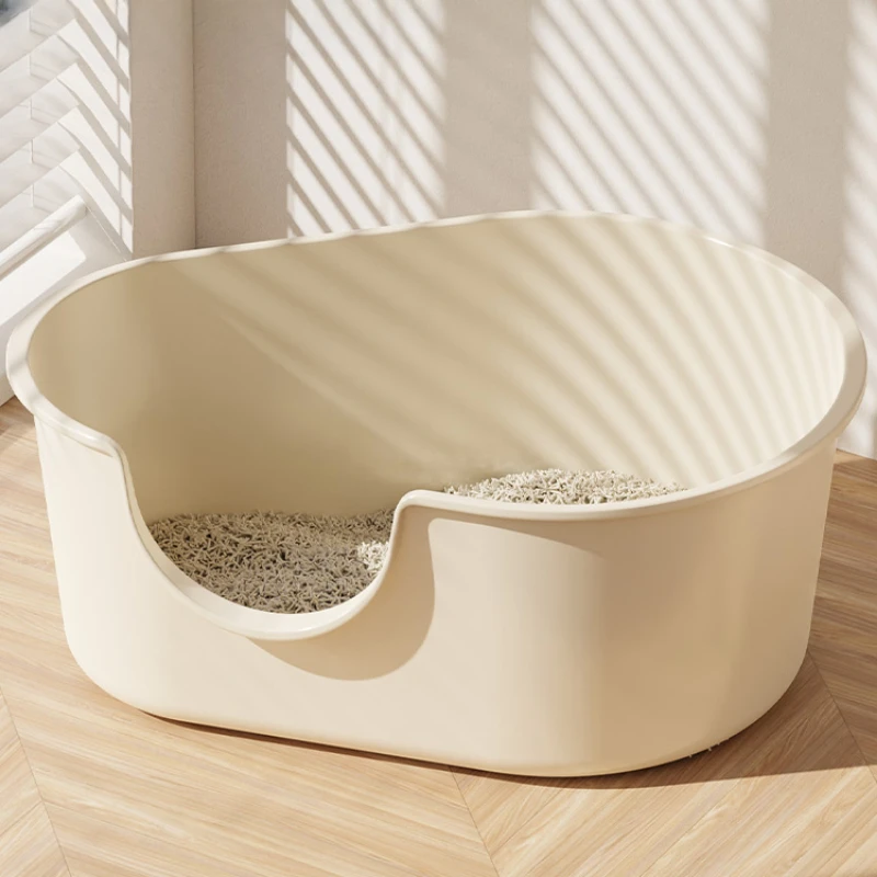 Large Cat Litter Box Fully Open Pussy Toilet Splash-Proof Feline Sand Basin Massive Waste Tray Pet Supplies