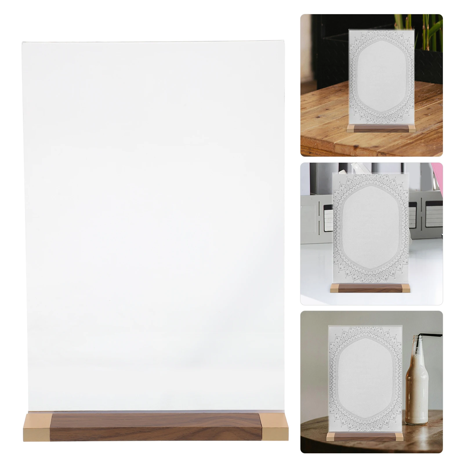 

Walnut Display Stand Advertising Poster Holder Card Restaurant Paper Sign