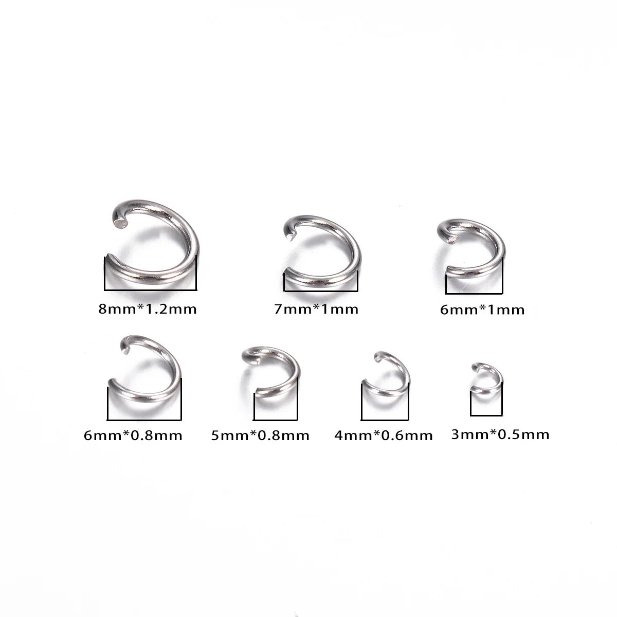 Anillos de salto abiertos de 4mm, 5mm, 6mm, 8mm, 9mm y 10mm, conectores de anillo redondo de acero inoxidable, bultos para manualidades, accesorios