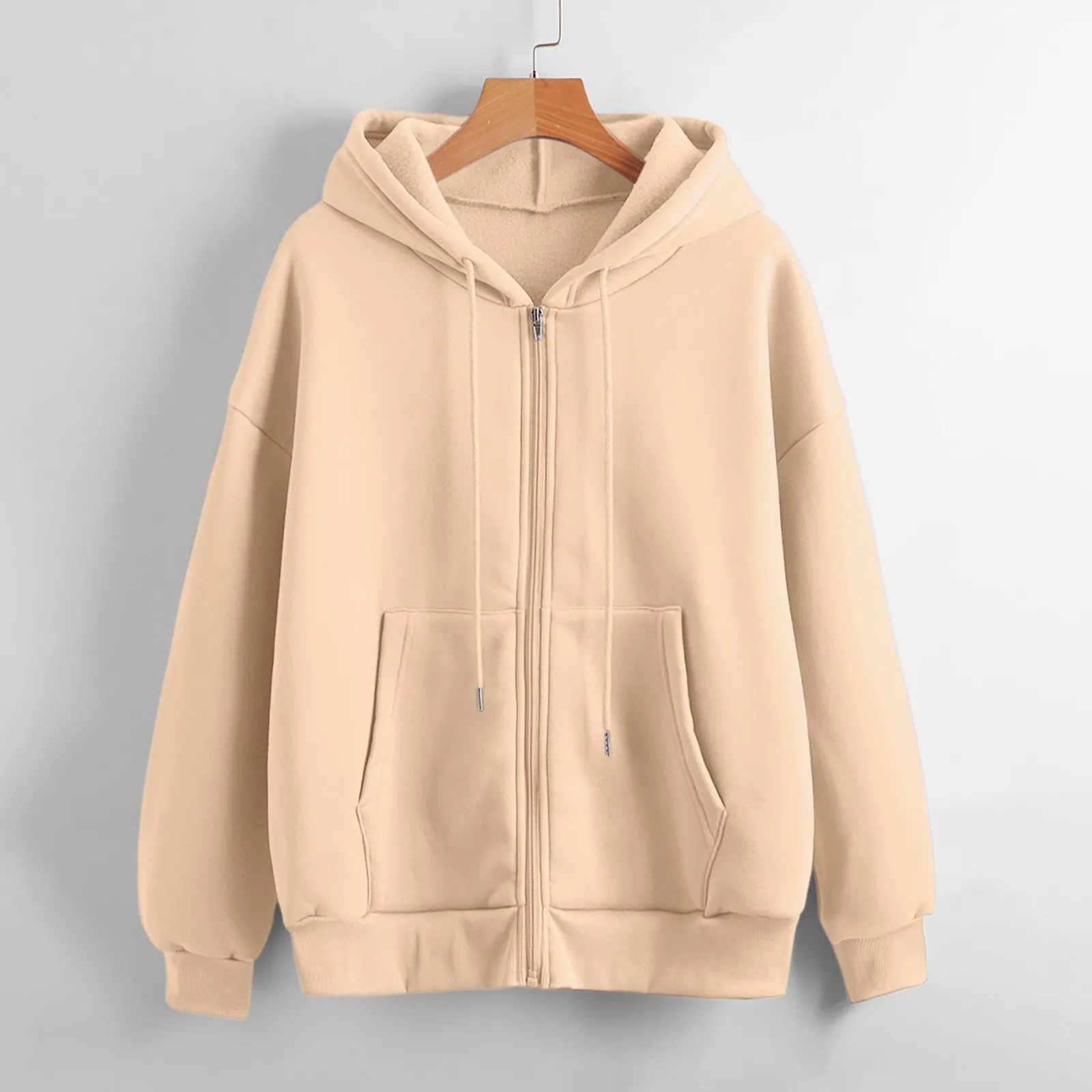 Zip Up Oversized Hoodies Womens Solid Color Long Sleeve Coat Zipper Cardigan Loose Sweater Hoodie Streetwear Hip Hop Sudaderas