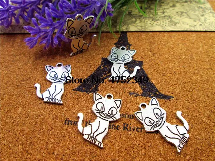 75pcs/lot--  Antique Silver Lovely Cats Pussy Charm Pendant 25x19mm