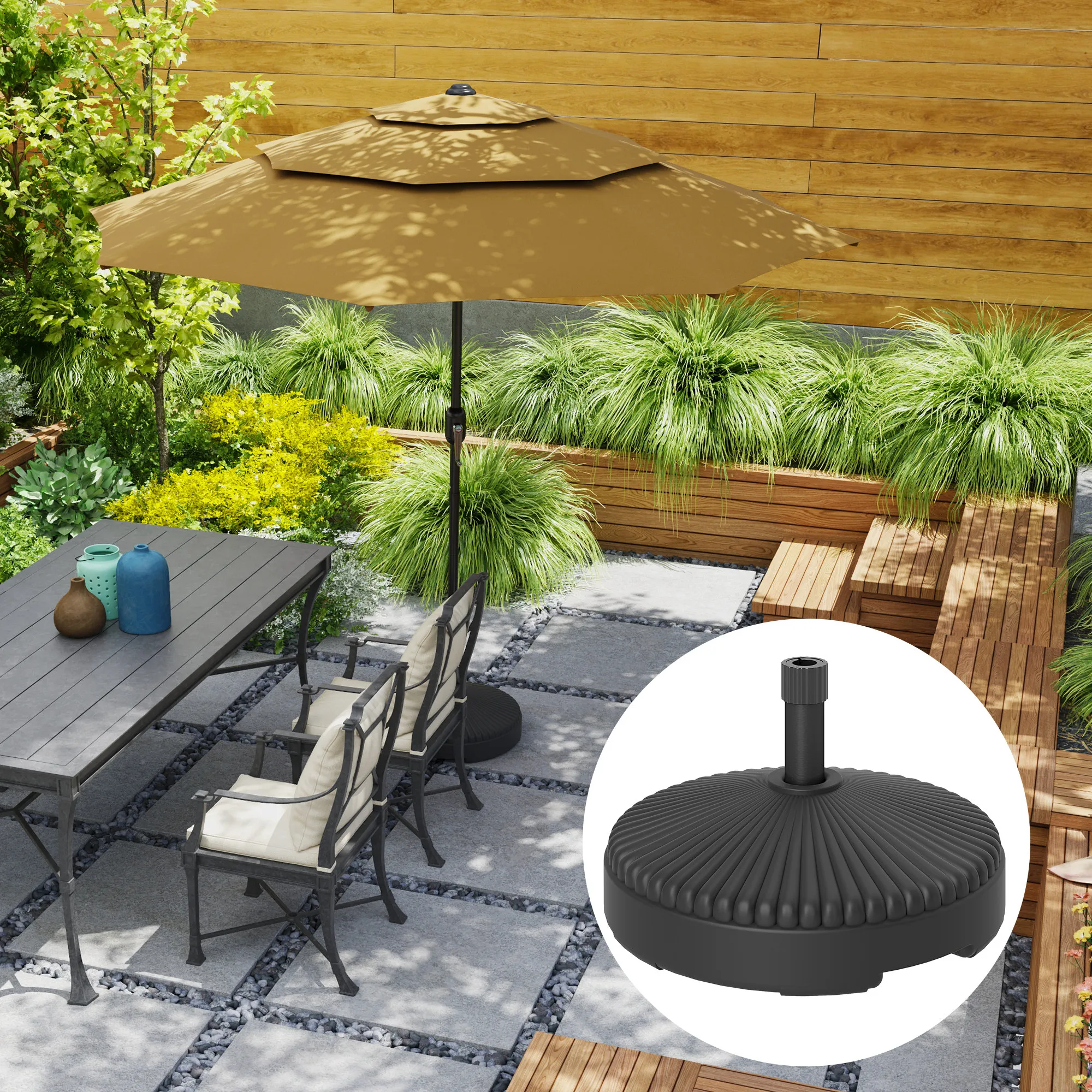 Patio Umbrella Base Holder, Outdoor Umbrella Stand, Sand/Water Filled, Black