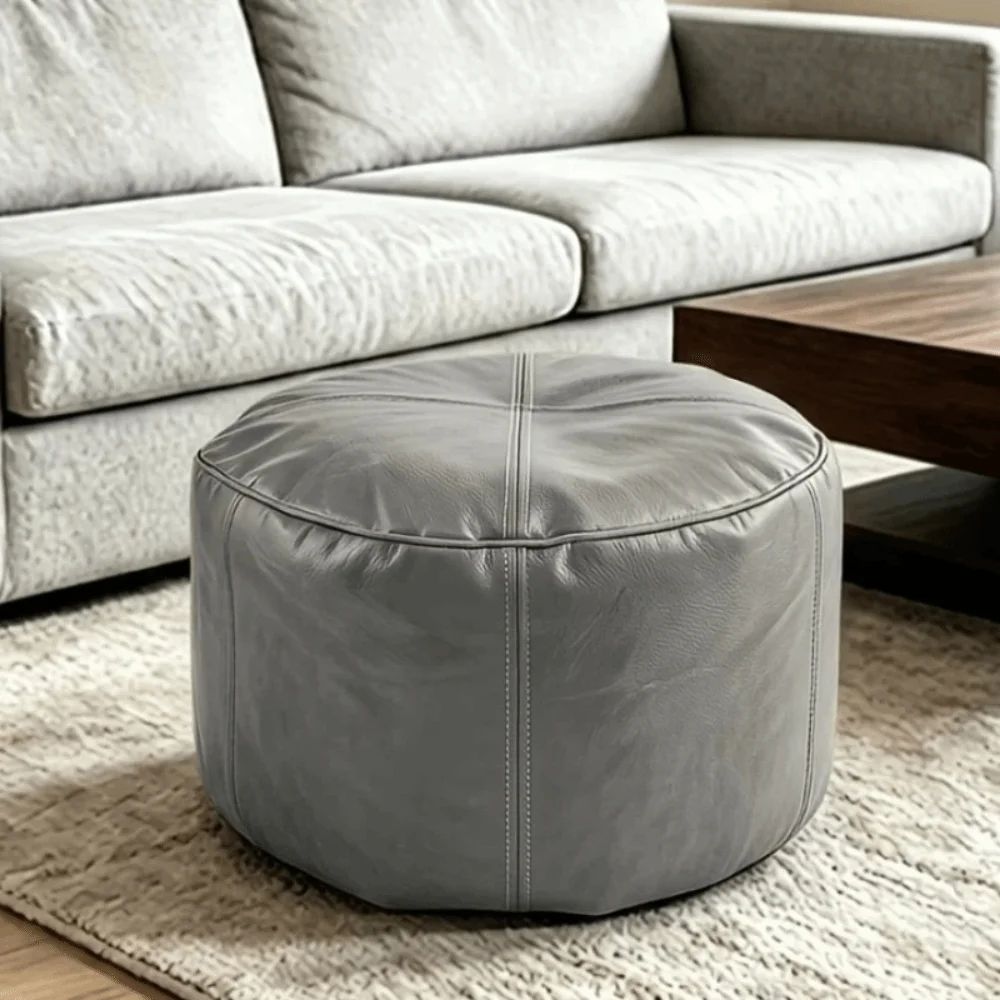 Round Seat Cushion Cover Unstuffed Large Capacity Pumpkin Pouf Cover Faux Leather Minimalist Storage Bag Clothes Storage
