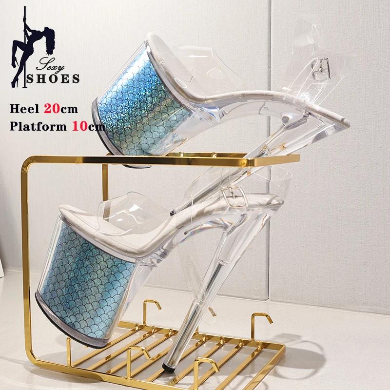 Sexy 8Inch 20cm Bling Women Sandals Models Dress Pole Dance Women\'s Shoes Peep Toe Platform Thin Heels Exotic Fetish Bride Heels