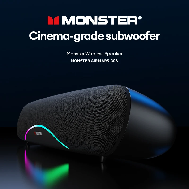 New Monster Airmars G08 Bluetooth 5.3 Home Theater High Power LED Appearance Design Double Diaphragm 360° Surround Sound Speaker