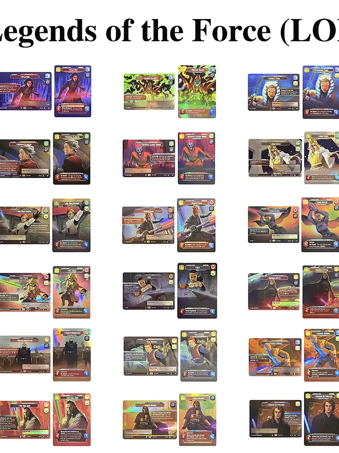 SWUDB Foil Proxy Cartes Légendes de la Force Kylo Ren Rey Barriss Offee Cal Kestis Grand Inquisiteur Kanan Jarrus Avar Kriss