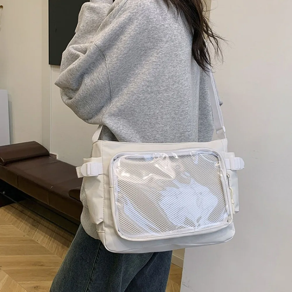 

Прозрачная сумка-итабэг в студенческом стиле с карманами, для значков, из ПВХ, нейлоновая, через плечо, для девочек