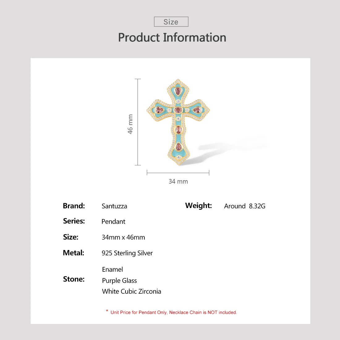 SANTUZZA Genuine 925 Sterling Silver Pendant For Women Sparkling Trendy Vintage Cross Party Gifts Fine Jewelry