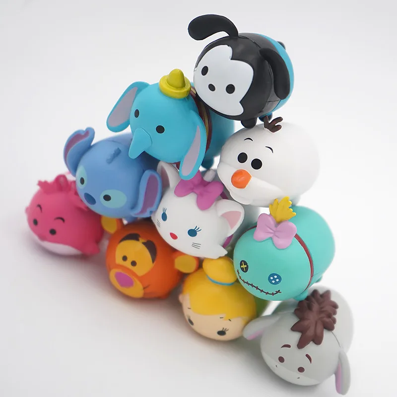 10Pcs Kawaii Disney Cute Mickey Minnie Mouse Donald Duck Stitch Dumbo Tsum Pile Up Toy Story Stackable Dolls Toys Gifts for Kids