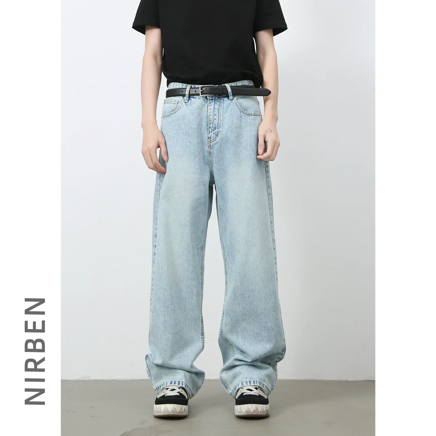 Denim Basic Light Blue Jeans Men's Korean Version Straight Loose And Versatile Wide-leg Trousers