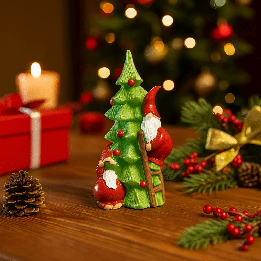 

Resin Santa Claus Figurine Climbing Tree Novelty Santa Tree Desktop Statues Resin Material Christmas LED Light Decorations