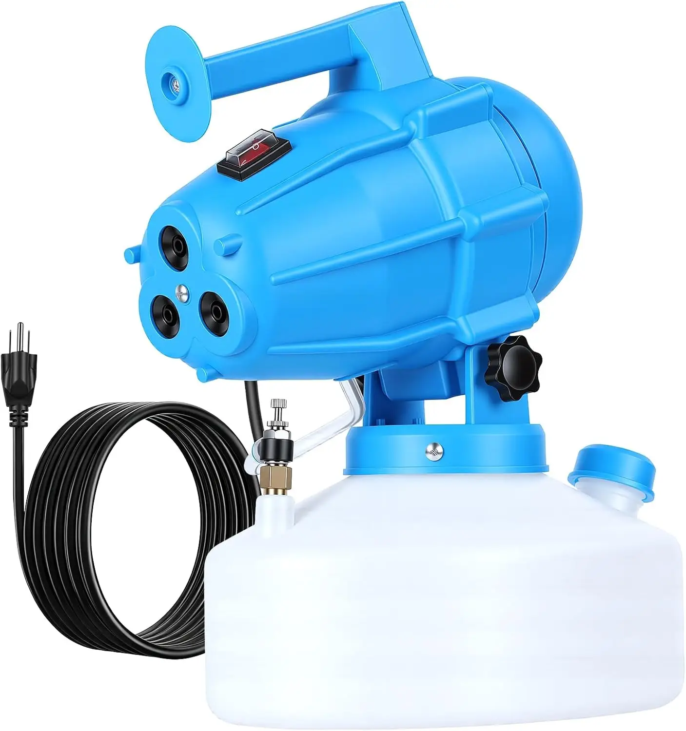 Portable 5L Electric Sprayer Bottle, Cold Fogger Machine with 3 Nozzles and Adjustable Flow Rate, 30ft Spraying Range, US Plug, Blue, Ideal for Home, Hotel, School, Church, Garden, Yard