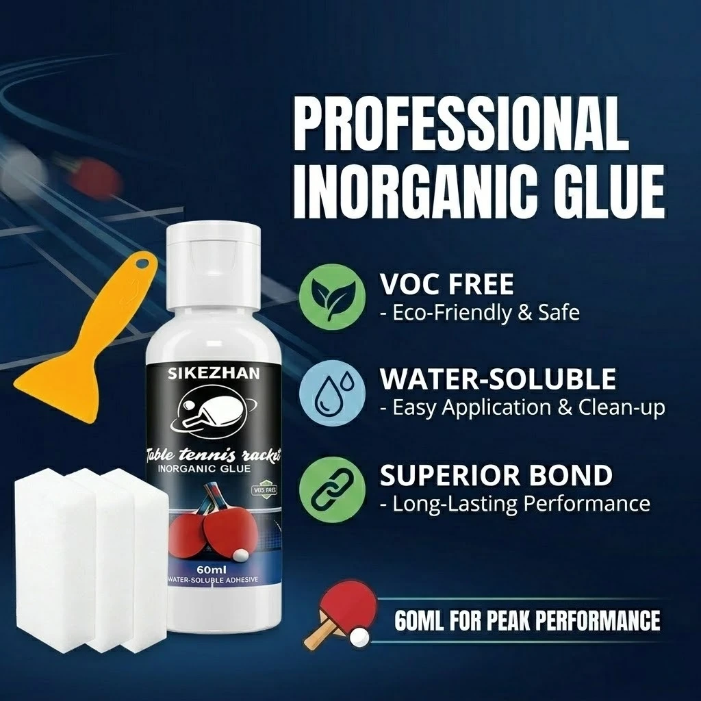 SIKEZHAN 60ml Table Tennis Paddle Glue Kit with Sponges & Scraper, Non Toxic Strong Ping Pong Rubber Adhesive for Blade Repair