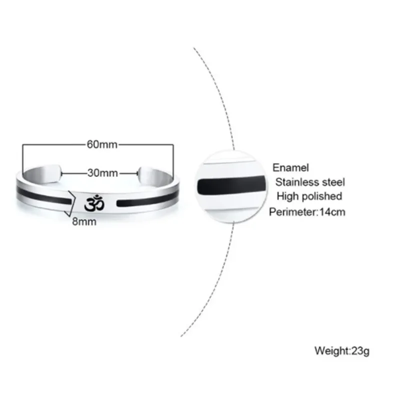 Stainless Steel OM Ohm Aum Hindu India Yoga Cuff Bangle for Men Silver-color Buddhist Religion Open Cuff Bracelet Punk Jewelry