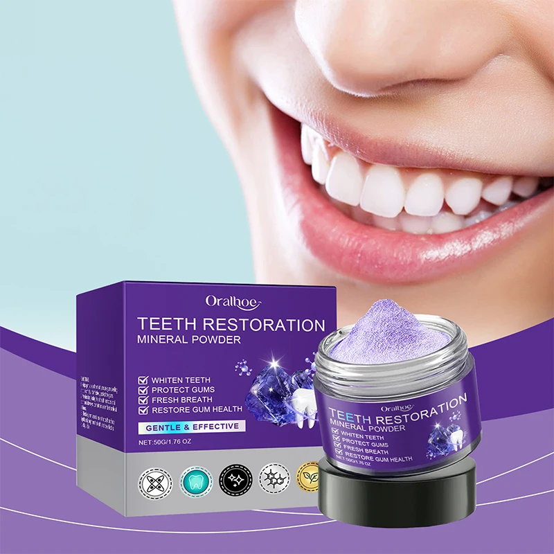 ORALHOE Purple Teeth Powder Gently Cleanses Protects Teeth Long-lasting Freshness Removing Stains Yellowing Oral Care Products