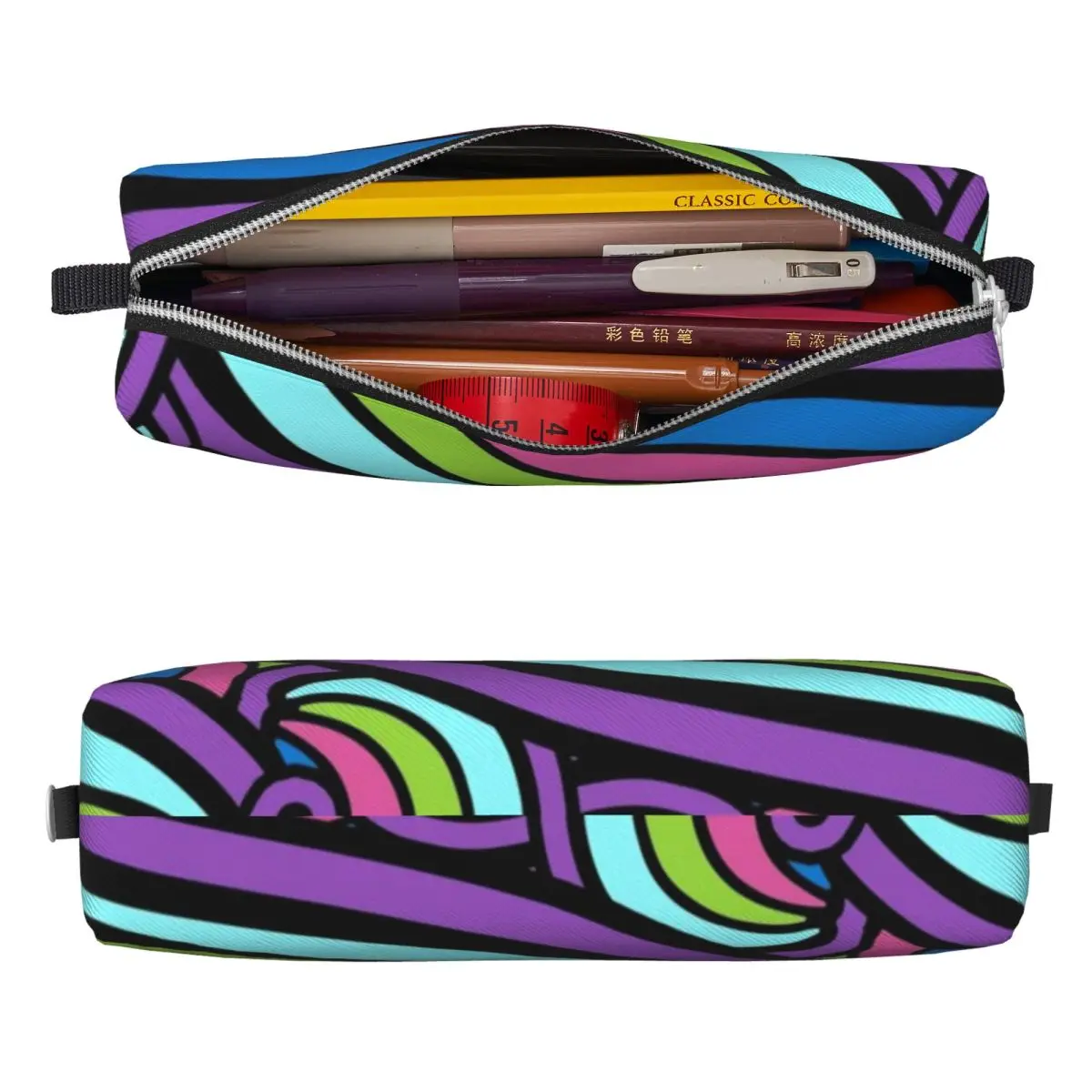 Retro Pencil Case Retro Geometric 60S 70S Pencil Pouch Psychedelic Art Back To School Pencil Cases Boy Girl Stationery Organizer