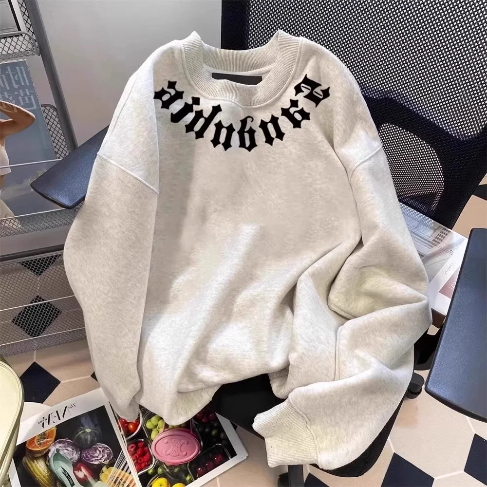 

Oversize Fleece Lined Hoodie Sweatshirt Unisex Thickened Casual round Neck Warm Comfortable Cotton T-Shirt for Autumn Winter