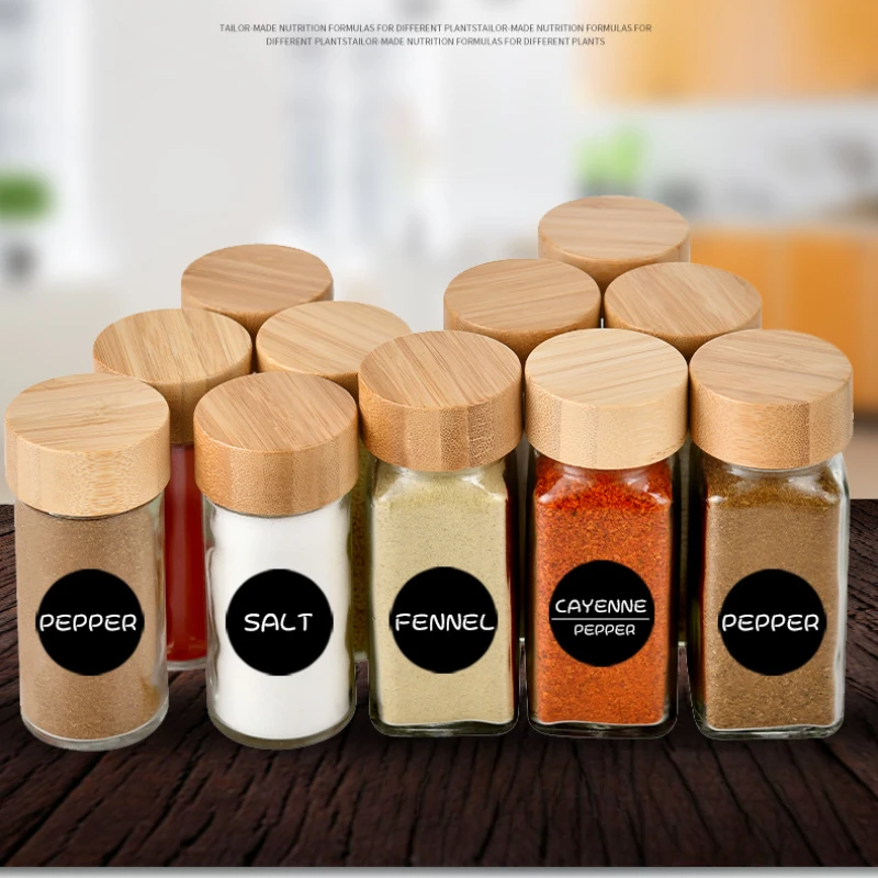 40oz Square Seasoning Jar Pepper Seasoning Bottle 24 Sets Pepper Bottle 90ml 120ml Bamboo and Glass Seasoning Jar