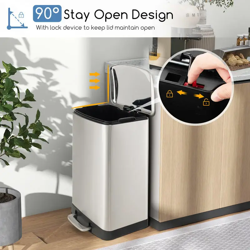 

13.2 Gal Stainless Steel Trash Can with Lock Device-Sliver