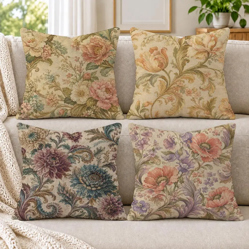 Vintage French Country Floral Cushion Cover Soft Short Plush Pillow Cases Hidden Zipper Cutecore Sofa Bedroom Home Decor Gift