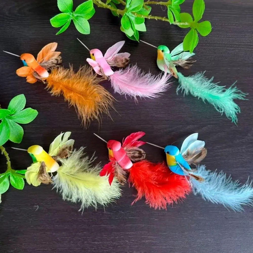6pcs Garden Landscape Decor Simulation Birds Photography Props with Clip Foam Feathers Birds Crafts Tree Ornaments Colorful