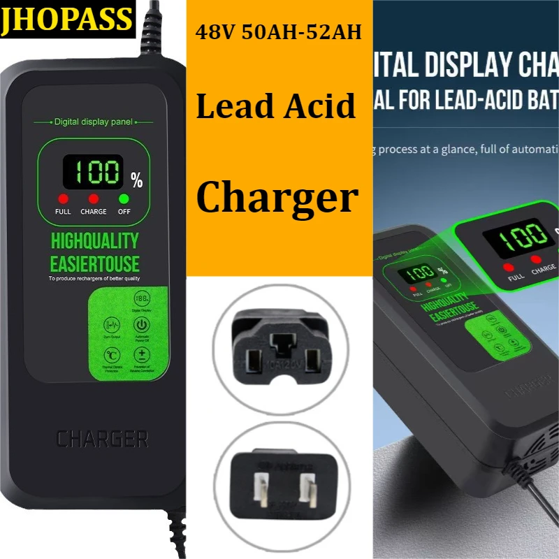 HD 48V 50AH-52AH Smart Dry Wet AGM GEL Lead Acid battery charger 110V-220V Motorcycle E-bike Scooter charge US AU EU UK Plug