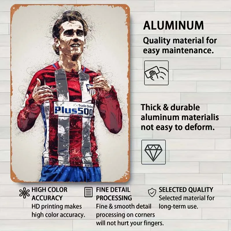 Antoine Griezmann Metal Sign Sports Poster House Decor Vintage Tinplate Sign Plaque for Wall Art Decoration Retro Coffee Corner