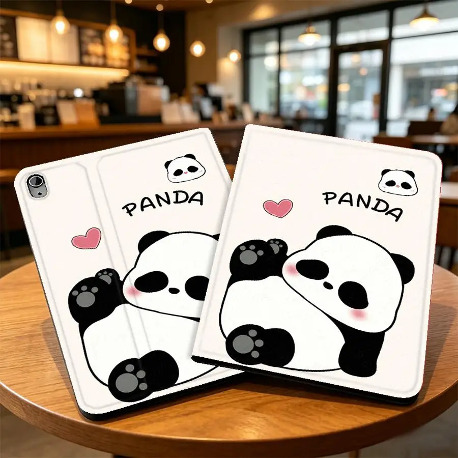 Heart Cute Panda Print With Pencil Holder Case for Apple iPad Pro11 13 10th 7/8/9th Air 11 13 M4 M3 M2 A16 2026 Air 4/5/6th