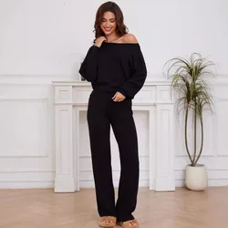 Elegant Loungewear Knitted 2 Piece Set Knit Pants and Sweater Suit Women Casual Winter Knitted Two Piece Sets Women 2024