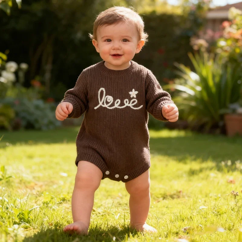 2026 الوليد الطفل السروال القصير متماسكة ملابس الطفل طفلة رومبير طويلة الأكمام اليدوية التطريز الرضع طفل الفتيان بذلة وزرة