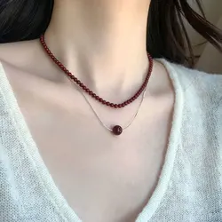 Korean Fashion Handmade Red Color Agate Natural Stone Beaded Necklace for Women Girls Beads Chokers Necklace Aesthetic Jewelry