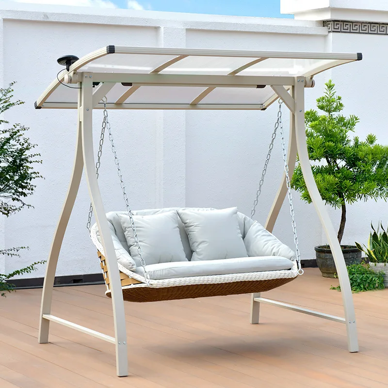 Modern Outdoor Courtyard Garden Swing Chair Double Rocking Hammock with Rattan Metal Swing Hanging Chair for Balcony Household