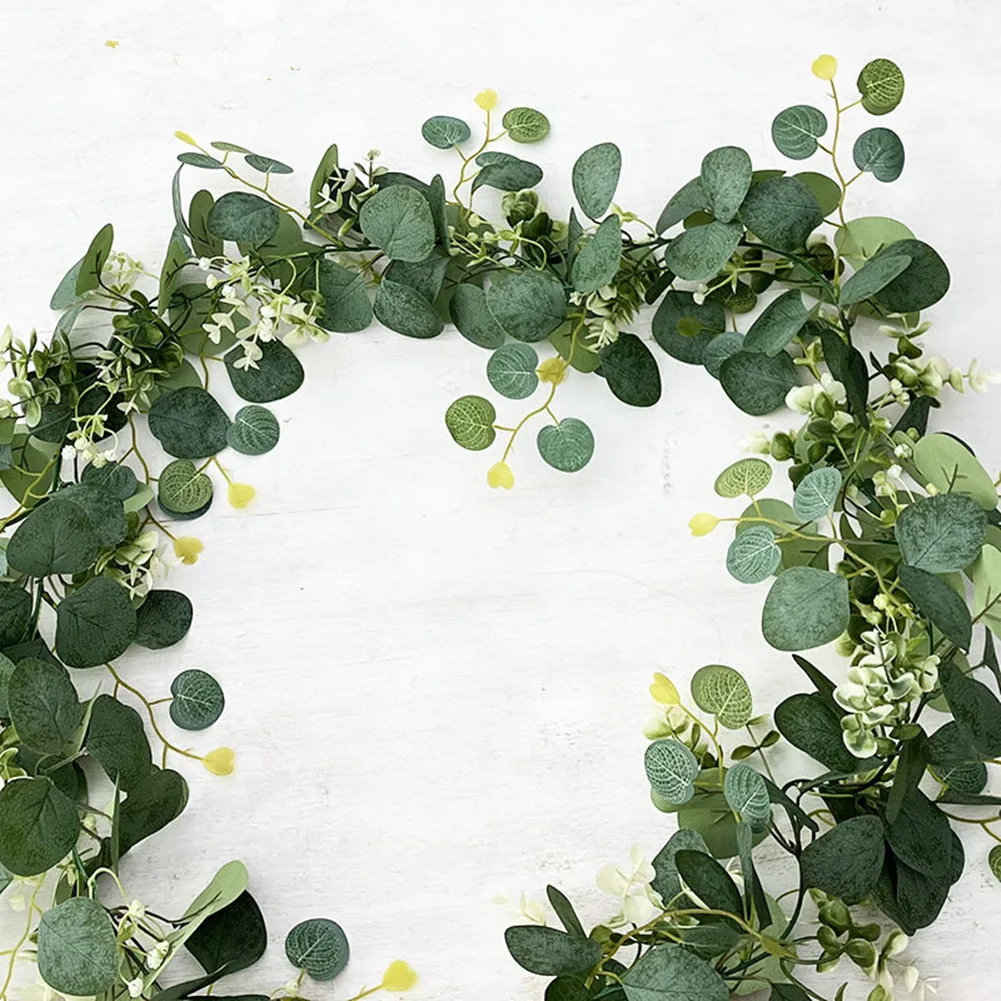 1 زوج الأوكالبتوس جارلاند 6FT 180 سنتيمتر الاصطناعي الخضرة جارلاند فو الأوكالبتوس يترك فاينز ل قوس الباب جدار ديكور