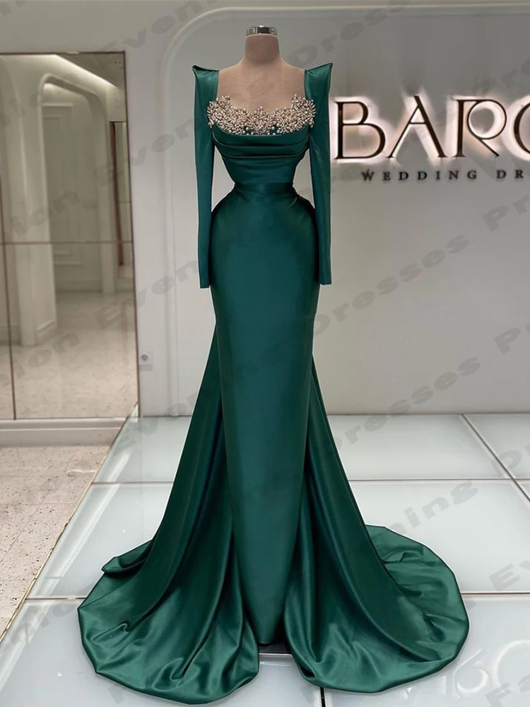 Mermaid Gorgeous Satin Evening Dresses For Women Fashion Sexy Off Shoulder Long Sleeves Formal Simple Mopping Prom Party Gowns