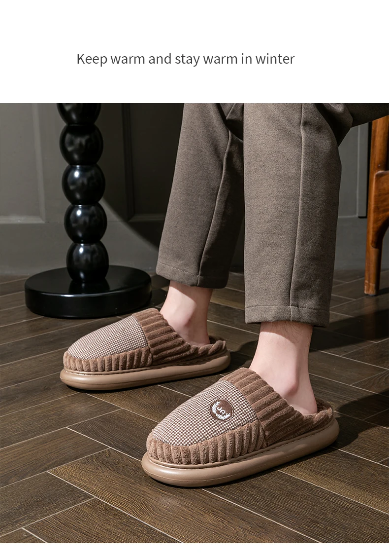 Herren-Plüsch-Fleece-Hausschuhe für den Winter, dicke EVA-Sohle mit bequemem Fußbett, weiche Hausschuhe für drinnen und draußen – Detail 13