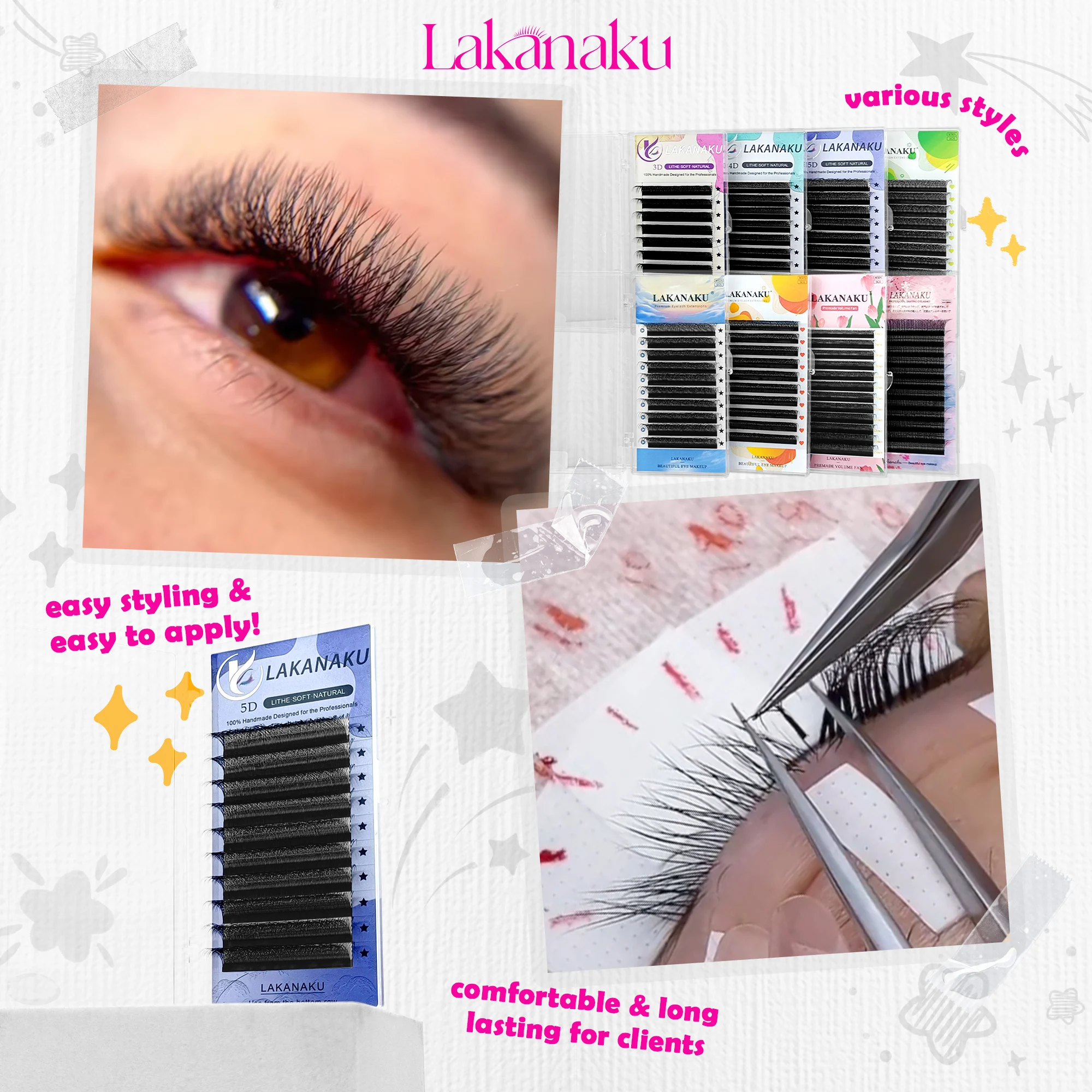 LAKANAKU 6D W A Forma di L M Curl Cilios 5D W Trifoglio Ciglia russe Estensione Volume Ciglia Estensione Angolo W Forma Ciglia di visone