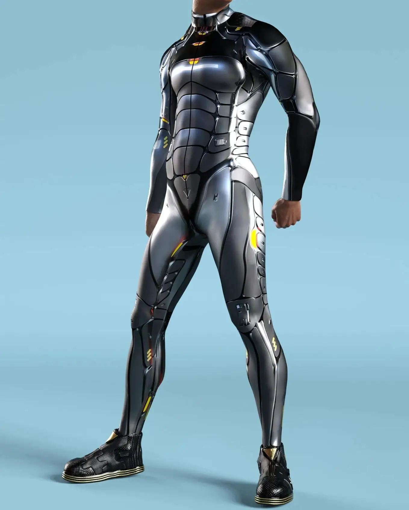 IOOTIANY Mech-Style Halloween-Bodysuit mit Aufdruck für Männer, Schlanker Langarm-Cosplay-Karnevalskostüm, Enger Jumpsuit Zentai 2026 – Detail 18