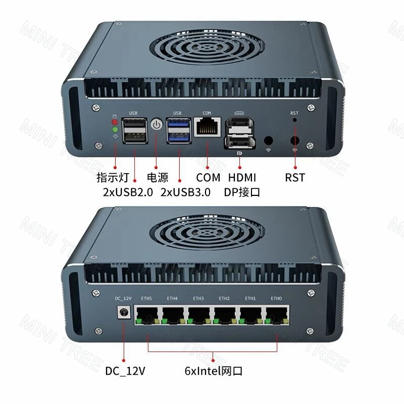 Fan Cooling Mini Firewall Server 6xi226 2.5G Lan Intel Core i7-13620H i5-1345U PFsense Ubuntu Mini PC Gateway DDR5 RAM 2.5" SATA