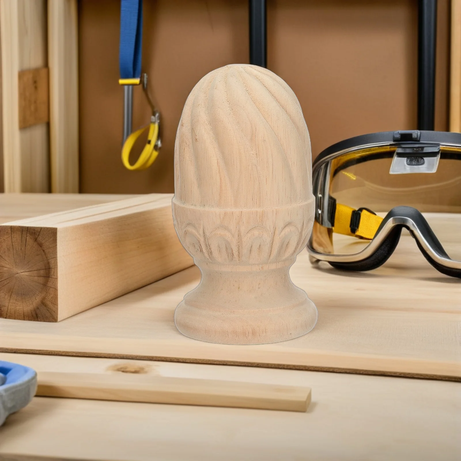 未完成の木製フィニアル、パイナップル型のクラフトスピンドル、DIY階段、ベッドポスト装飾、手すりポストトッパー、木工、ローマ風